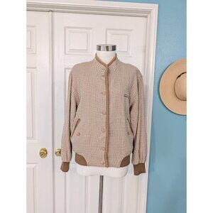 Vtg Fantom Bomber Jacket  Houndstooth Harrington Style  100% Wool Brown Sz S